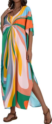 فساتين Kaftan for Women v Neck Caftan Long Batwing Sweeve Swimsuit Cover Up Beach Swimwear in Kuwait