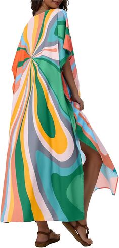 فساتين Kaftan for Women v Neck Caftan Long Batwing Sweeve Swimsuit Cover Up Beach Swimwear in Kuwait