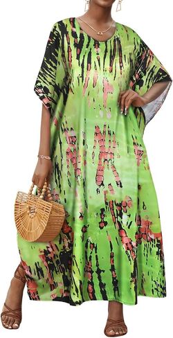 فساتين Kaftan for Women v Neck Caftan Long Batwing Sweeve Swimsuit Cover Up Beach Swimwear in Kuwait