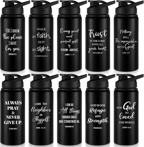 10 Pcs Christian Water Bottles Bulk Religious Aluminum Sports Water Bottles with Snap Lids Multicolor Outdoor Leakproof Reusable Water Bottles for Gym Travel Camping Gym Hiking Fishing in Saudi Arabia