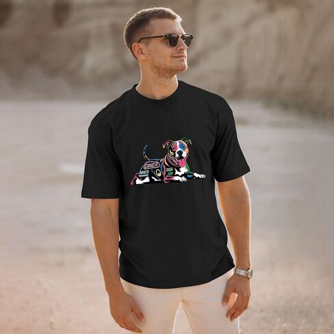 Jexicace Men's Cotton T-Shirts - Pop Art Design Pattern Puppy Adopt Pet Fun Graphic for Cute Dog Lovers Gift 1750044366050 in Saudi Arabia