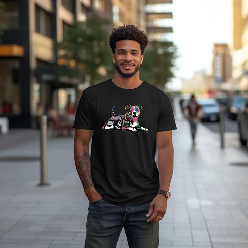 Jexicace Men's Cotton T-Shirts - Pop Art Design Pattern Puppy Adopt Pet Fun Graphic for Cute Dog Lovers Gift 1750044366050 in Saudi Arabia