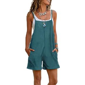 YESNO Women Summer Casual Loose Rompers Sleeveless Boho Floral Spaghetti Straps Shorts Overalls Jumpsuit with Pockets PH2 in Kuwait