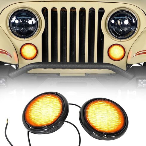 Hooke Road Front Turn Signal Lights Parking Light LED Amber Lamps and White DRL with Smoke Lens for 1976-1986 Jeep CJ5 CJ7 CJ8 Scrambler (Pack of 2) in Saudi Arabia