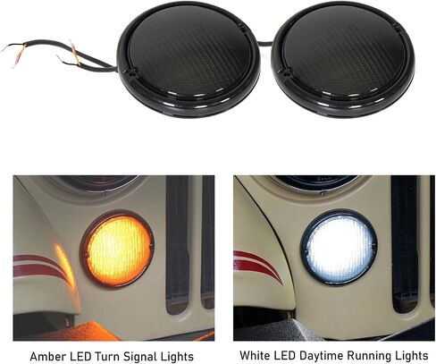 Hooke Road Front Turn Signal Lights Parking Light LED Amber Lamps and White DRL with Smoke Lens for 1976-1986 Jeep CJ5 CJ7 CJ8 Scrambler (Pack of 2) in Saudi Arabia