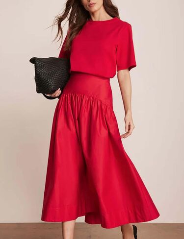 بوزانلي الصيف من قطعتين تنانير مجموعة للنساء Crewneck تي شيرت الأكمام وتنورة Midi مجموعات الفساتين in Kuwait