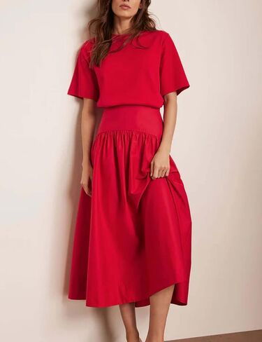 بوزانلي الصيف من قطعتين تنانير مجموعة للنساء Crewneck تي شيرت الأكمام وتنورة Midi مجموعات الفساتين in Kuwait
