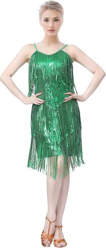 Sparkly Sequin Latin Dance Dress for Women Tassel Fringe Ballroom Dress Flapper 1920s Salsa Tango Jazz Halloween Rave Outfits in Saudi Arabia