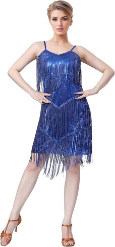 Sparkly Sequin Latin Dance Dress for Women Tassel Fringe Ballroom Dress Flapper 1920s Salsa Tango Jazz Halloween Rave Outfits in Saudi Arabia