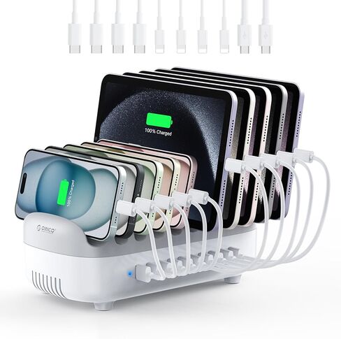 ORICO 120W Charging Station for Multiple Devices, 10-Ports USB Charging Docking Organizer with Cables, Multi USB Charging Station Compatible with iPad, Tablet, Kindle, Airpods and Cell Phone in Kuwait