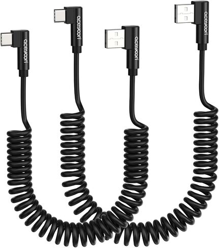 aceyoon [1-2.5ft] USB to USB C Cable, Type C Fast Charging Cable QC 3.0, Coiled Retractable 90 Degree Right Angled, Short Android Auto USB C Charging Cable, (3A 60W) in Saudi Arabia