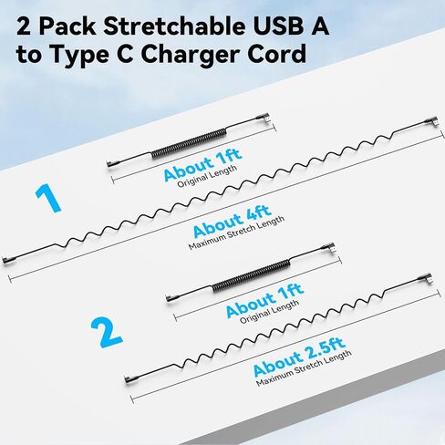 aceyoon [1-2.5ft] USB to USB C Cable, Type C Fast Charging Cable QC 3.0, Coiled Retractable 90 Degree Right Angled, Short Android Auto USB C Charging Cable, (3A 60W) in Saudi Arabia