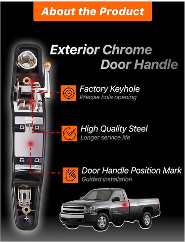 Rear Left Driver Side Exterior Door Handle - Compatible with Chevy, GMC & Cadillac Models - 2007-2014 - Silverado, Sierra, Tahoe, Suburban, Avalanche, Yukon - Replace# 25960521,15915659 in Kuwait
