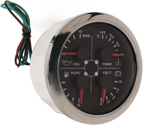 متعدد الوظائف 4in1 85mm مقياس مراقبة الوقت الحقيقي لدراجة نارية قارب RV للسيارة (أسود ° C/BAR) in Kuwait