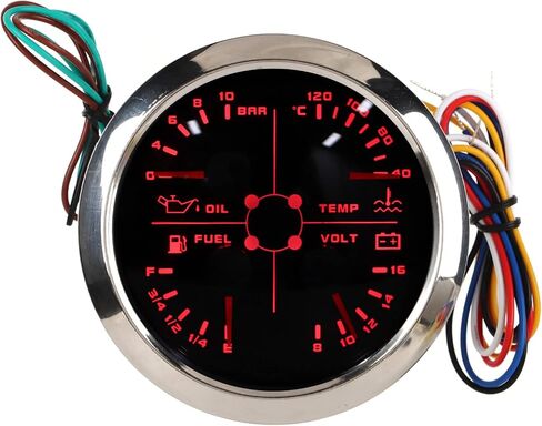متعدد الوظائف 4in1 85mm مقياس مراقبة الوقت الحقيقي لدراجة نارية قارب RV للسيارة (أسود ° C/BAR) in Kuwait