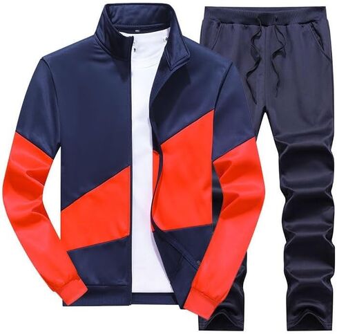 Splicing Stand-up Collar Sweatshirt Suit Casual Sports Cardigan Two-piece Suit in Saudi Arabia