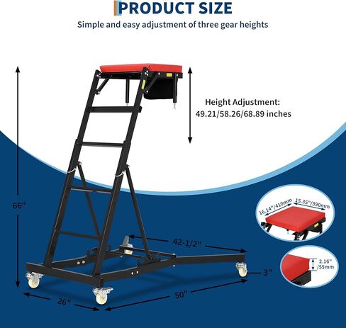 Top Automotive Creeper, 400LBS Capacity Adjustable Car Creeper (49.2"-68.9") with Locking Wheels & Tool Pouch, High Top Mechanic Creeper for Trucks, Garage Repair in Kuwait