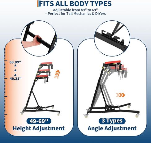 Top Automotive Creeper, 400LBS Capacity Adjustable Car Creeper (49.2"-68.9") with Locking Wheels & Tool Pouch, High Top Mechanic Creeper for Trucks, Garage Repair in Kuwait