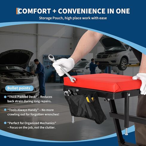 Top Automotive Creeper, 400LBS Capacity Adjustable Car Creeper (49.2"-68.9") with Locking Wheels & Tool Pouch, High Top Mechanic Creeper for Trucks, Garage Repair in Kuwait