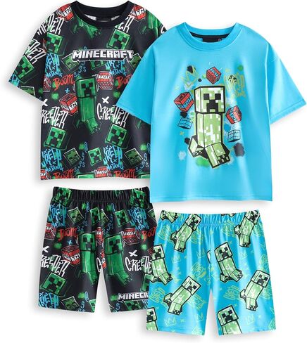 Minecraft Boys 2 Pack Pajama تعيين خيار طويل أو قصير | الأطفال غرافيتي طباعة PJS متعددة الحزم | Kids Night Forms and Tops in Kuwait