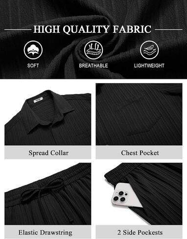COOFANDY Mens Beach Outfits 2 Piece Sets Casual Short Sleeve Button Down Summer Textured Shirt in Saudi Arabia