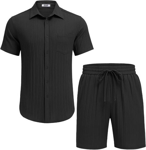 COOFANDY Mens Beach Outfits 2 Piece Sets Casual Short Sleeve Button Down Summer Textured Shirt in Saudi Arabia
