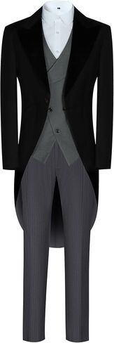 Men's 3 Piece Suit for Groom Men's Wedding Morning Suit with Tailcoat Tuxedo Long Tail Double Breasted Vest Pants in Kuwait
