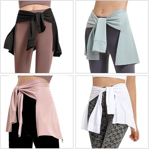 Women Solid Color Yoga Tennis Up Skirt Athletic Workout Running Fitness Tie Up Wrap Skirt Hip Covering Scarf Shawl in Kuwait