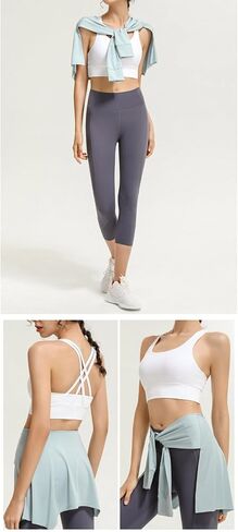 Women Solid Color Yoga Tennis Up Skirt Athletic Workout Running Fitness Tie Up Wrap Skirt Hip Covering Scarf Shawl in Kuwait