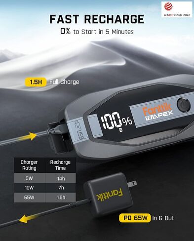 Fanttik T8 APEX 2000 Amp Jump Starter, 20000mAh Car Battery Pack for Up to 8.5L Gasoline and 6L Diesel Engines with LED Display, 65W PD Fast Charger,12V Extreme Safe Lithium Portable Jump Starter in Saudi Arabia