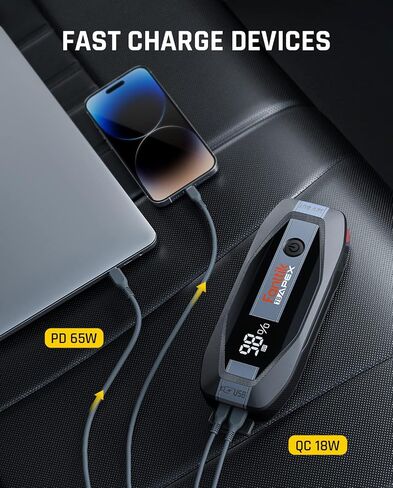 Fanttik T8 APEX 2000 Amp Jump Starter, 20000mAh Car Battery Pack for Up to 8.5L Gasoline and 6L Diesel Engines with LED Display, 65W PD Fast Charger,12V Extreme Safe Lithium Portable Jump Starter in Saudi Arabia