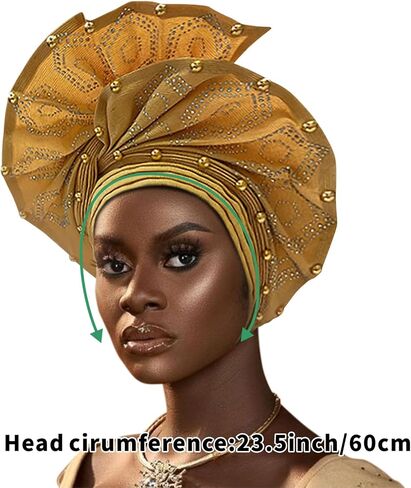 Nigerian headwear for Women African headscar,Auto Gele headband,hand wrap beaded - made for weddings parties events in Saudi Arabia
