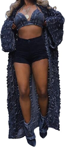 Tbahhir Women الكلاسيكية الممزق Jean Joan Cardigan المفتوح الأمامي الافضاز فضفاض in Kuwait