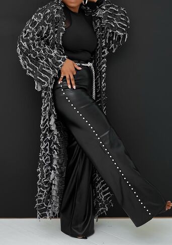 Tbahhir Women الكلاسيكية الممزق Jean Joan Cardigan المفتوح الأمامي الافضاز فضفاض in Kuwait