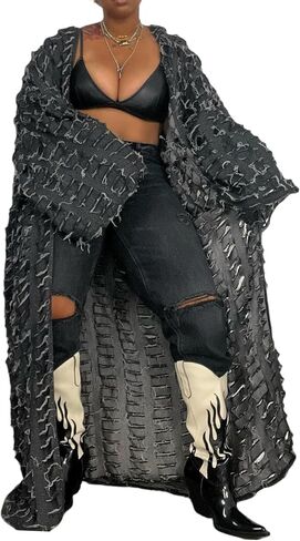 Tbahhir Women الكلاسيكية الممزق Jean Joan Cardigan المفتوح الأمامي الافضاز فضفاض in Kuwait