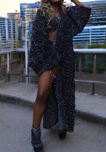 Tbahhir Women الكلاسيكية الممزق Jean Joan Cardigan المفتوح الأمامي الافضاز فضفاض in Kuwait