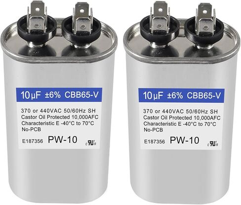 2 حزمة 80/5 فائق التوهج 80+5 MFD 370VAC أو 440VAC تشغيل مزدوج مكثف A/C مستدير CBB65 CBB65B مكثفات مكيف الهواء لوحدة التيار المتردد، بدء تشغيل محرك المروحة أو المضخة الحرارية أو المكثف البارد المستقيم in Kuwait