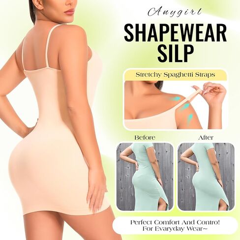 Anygirl Strapless Shapewear Slip for Under Dresses Tummy Control V Neck Body Shaper Seamless Full Slip Under Dress Cami Slips in Saudi Arabia