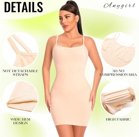 Anygirl Strapless Shapewear Slip for Under Dresses Tummy Control V Neck Body Shaper Seamless Full Slip Under Dress Cami Slips in Saudi Arabia