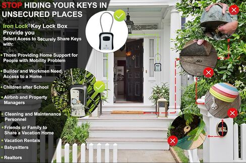 Iron Lock® - صندوق قفل المفاتيح قابل للنقل مع كابل قابل للإزالة، داخلي وخارجي، مقاوم للماء، مجموعة مكونة من 4 أرقام مع رمز قابل لإعادة الضبط مع صندوق قفل مفتاح A B للمفاتيح الاحتياطية الخارجية للوسطاء العقاريين in Kuwait