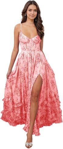 Chiffon Floral Bridesmaid Dresses for Women with Slit A Line Summer Prom Dress in Saudi Arabia