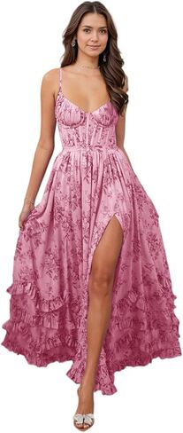 Chiffon Floral Bridesmaid Dresses for Women with Slit A Line Summer Prom Dress in Saudi Arabia