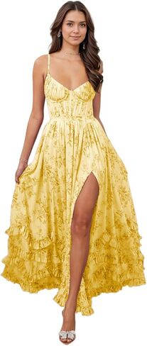 Chiffon Floral Bridesmaid Dresses for Women with Slit A Line Summer Prom Dress in Saudi Arabia