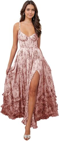 Chiffon Floral Bridesmaid Dresses for Women with Slit A Line Summer Prom Dress in Saudi Arabia