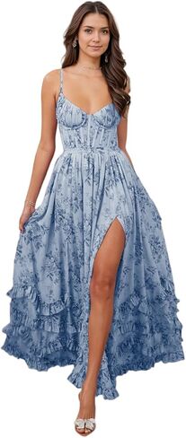 Chiffon Floral Bridesmaid Dresses for Women with Slit A Line Summer Prom Dress in Saudi Arabia