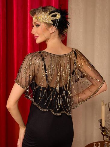 Women's 1920s Shawl Wraps,Sequin Flapper Evening Shawls for women Gatsby Accessories for Harlem Night in Kuwait