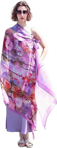 DANA XU Women's 100% Mulberry Satin Silk Pashmina Shawl Wraps Extra Large Floral Scarf for Evening Dresses, Soft Oversized in Saudi Arabia