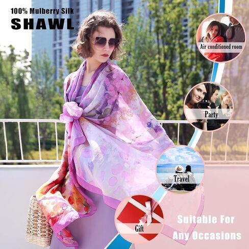 DANA XU Women's 100% Mulberry Satin Silk Pashmina Shawl Wraps Extra Large Floral Scarf for Evening Dresses, Soft Oversized in Saudi Arabia