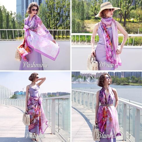 DANA XU Women's 100% Mulberry Satin Silk Pashmina Shawl Wraps Extra Large Floral Scarf for Evening Dresses, Soft Oversized in Saudi Arabia