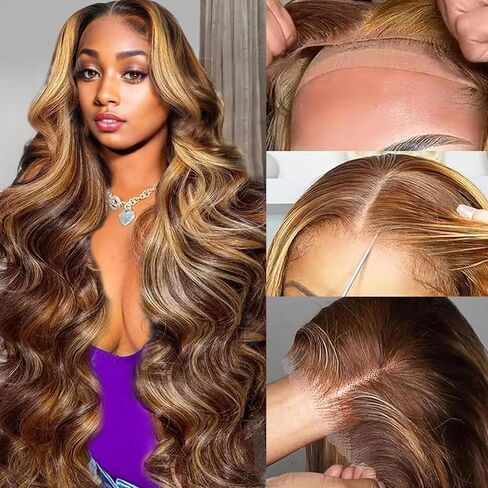 Ombre Lace Front Wig Human Hair 30 Inch Highlight Glueless Wigs Pre Plucked Pre Cut 7x5 Lace Blonde Highlight Wig Human Hair Glueless Wear And Go 200% Density 4/27 Ombre Wig For Women in Saudi Arabia